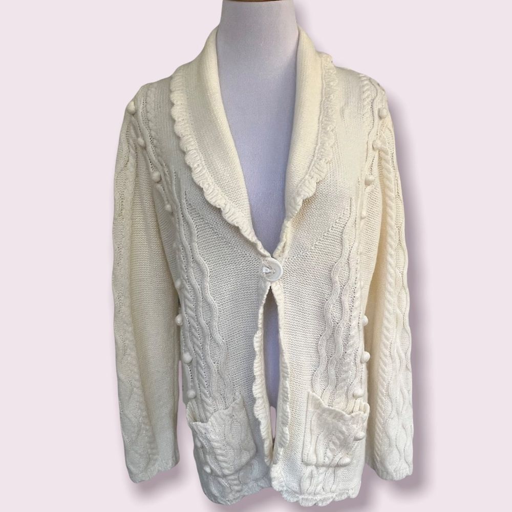 Vintage Cream Cable Knit Shawl Collar Cardigan